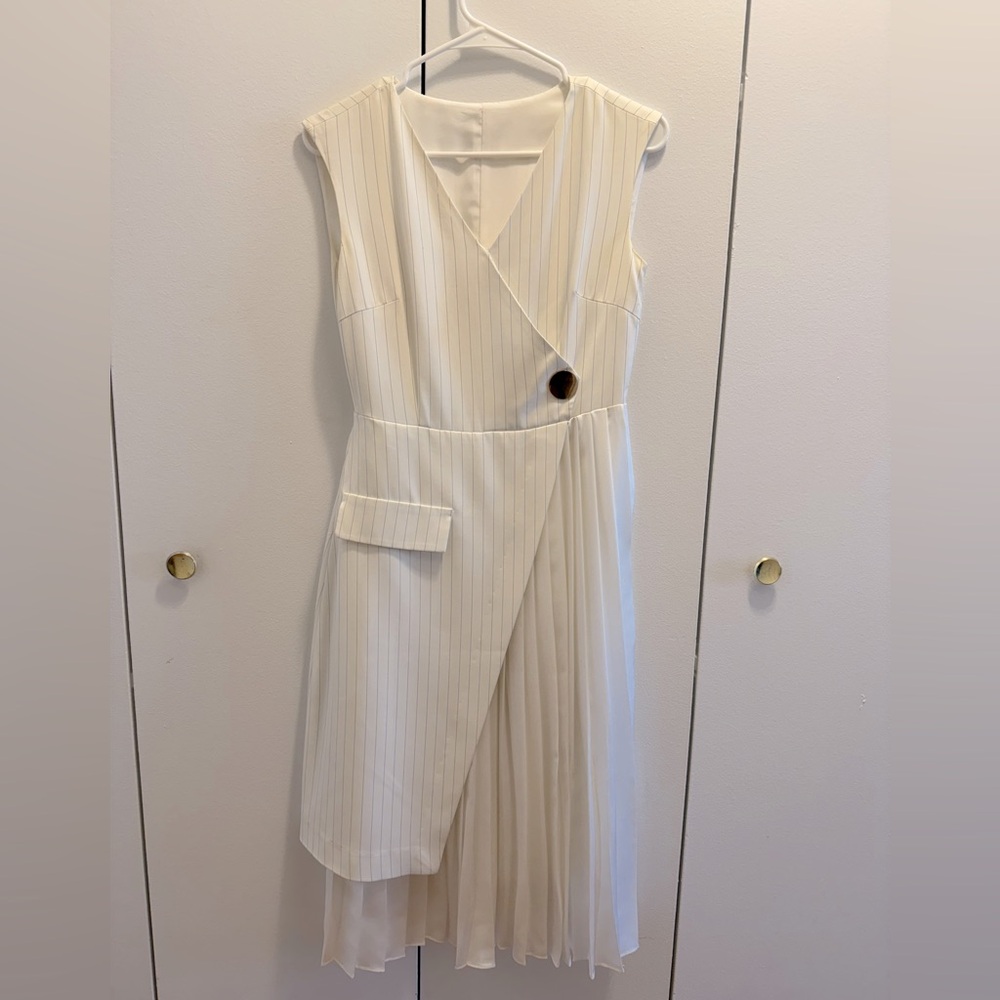 Pleated skirt ,asymmetric ,stripped top dress